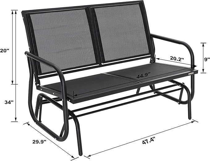 NUU GARDEN 2 Seats Outdoor Glider Bench Patio Glider Swing Chair with Powder Coated Steel Frame and Breathable Seat - Photo 3