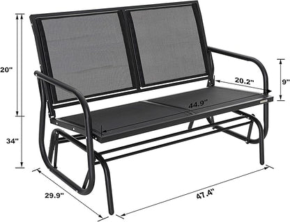 NUU GARDEN 2 Seats Outdoor Glider Bench Patio Glider Swing Chair with Powder Coated Steel Frame and Breathable Seat Fabric Outdoor Loveseat, Black