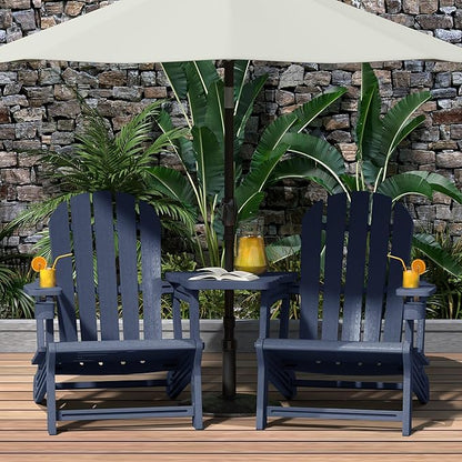 WestinTrends Azura Outdoor HDPE Adirondack Chairs with Connecting Table Tray (Set of 2), Navy Blue