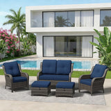 5 Piece Outdoor Wicker Patio Furniture Set, Patio Chairs Set with Thickened Olefin Cushions, High Back and Deep Seating - Photo 8