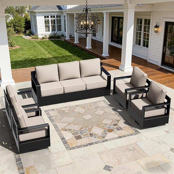 Outdoor Aluminum Furniture Set, 5-Piece Patio Conversation Set, 4 Swivel Chairs and 1 Sofa, All-Weather Metal Frame - Photo 9