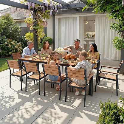 Crestlive Products 95" Outdoor Dining Table for 10, Aluminum Patio Dining Table with Umbrella Hole Weather-Resistant Rectangle Outside Table for Garden Backyard Deck, Brown