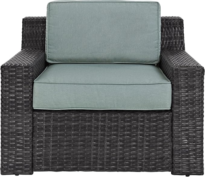 Crosley Furniture Beaufort Beaufort Outdoor Chair, Wicker Patio Chairs for Porch, Deck, Balcony, Backyard, Brown with Mist Cushions