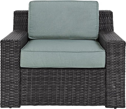 Crosley Furniture Beaufort Beaufort Outdoor Chair, Wicker Patio Chairs for Porch, Deck, Balcony, Backyard, Brown with Mist Cushions