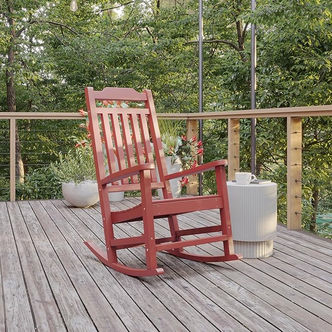 Flash Furniture Winston All-Weather Poly Resin Rocking Chair in Red
