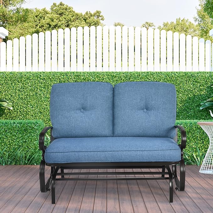 Giantex Outdoor Glider Bench, Patio Loveseat with Cushions, 440 Lbs Capacity, 2-Person Outdoor Rocking Chair - Photo 8