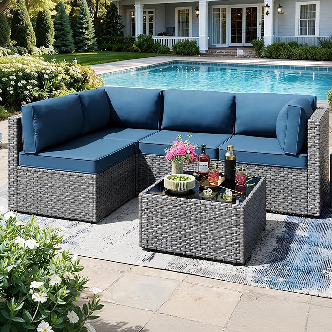 SUNLEI 5 Piece Patio Furniture Sets, Low Back All-Weather Rattan Sectional Sofa with Tea Table&Washable Couch Cushions - Photo 1