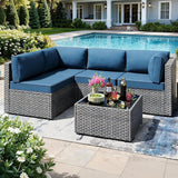 SUNLEI 5 Piece Patio Furniture Sets, Low Back All-Weather Rattan Sectional Sofa with Tea Table&Washable Couch Cushions - Photo 1