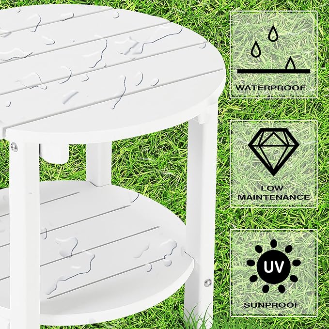 LZRS Round Adirondack Side Table Double End Table, Outdoor Side Tables for Patio, Backyard, Pool, Indoor Companion - Photo 4