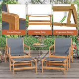 Greesum 4 Piece Furniture Outdoor Acacia Wood Chair with Ottoman for Porch, Balcony, Deck, Patio, Backyard, Gray - Photo 5