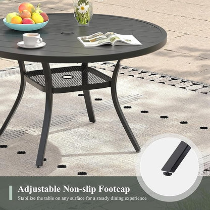 Outdoor Dining Table with Adjustable Umbrella Hole, 40.6" All-Weather Round Patio Dining Table for 4, Metal Patio Table with Storage Shelf for Garden Lawn Porch Deck Yard, Black
