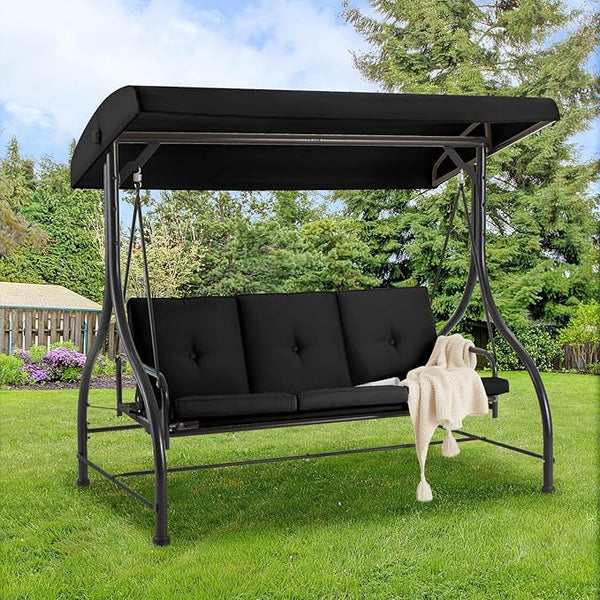 AECOJOY 3-Seat Outdoor Porch Swing with Adjustable Backrest and Canopy - Photo 1