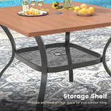VICLLAX Outdoor Patio Dining Table for 4, Square Metal Table with Umbrella Hole and Storage Shelf for Garden, Lawn - Photo 7