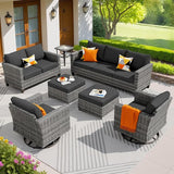 ovios Patio Furniture Set, 7 Pieces Outdoor Wicker Sofa Couch with Swivel Rocking Chairs Loveseat Comfy Cushions Rattan - Photo 1
