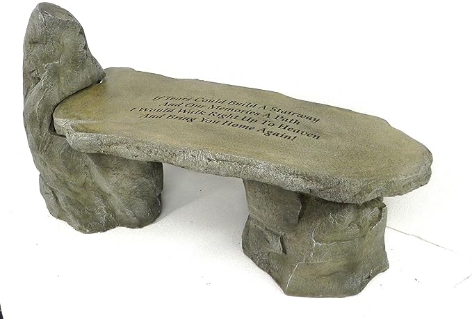 Athena Garden Basalt Stone Boulder Bench with Back, Cast Stone Rustic Lounge Bench, Outdoor Garden Patio Bench, 3 Piece Hand Sculpted Rock Garden Bench Outdoor Decor