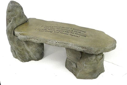 Athena Garden Basalt Stone Boulder Bench with Back, Cast Stone Rustic Lounge Bench, Outdoor Garden Patio Bench, 3 Piece Hand Sculpted Rock Garden Bench Outdoor Decor