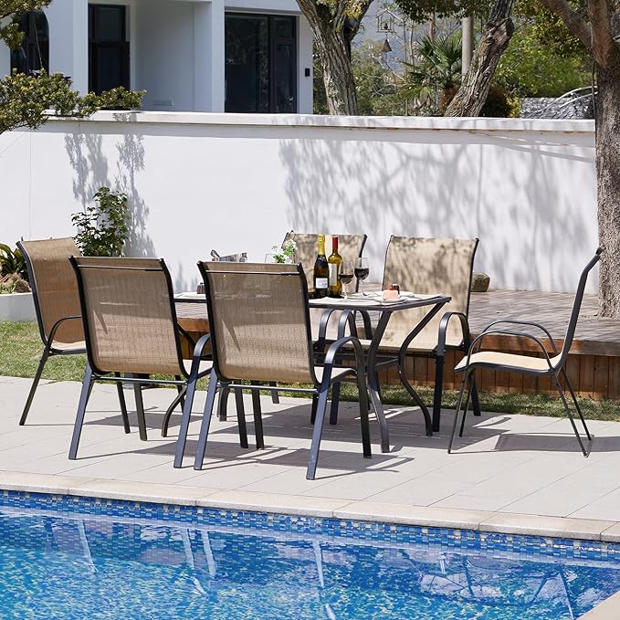 Amopatio Patio Chairs Set of 4, Outdoor Stackable Dining Chairs for All Weather, Breathable Garden Outdoor Furniture for Backyard Deck, Brown