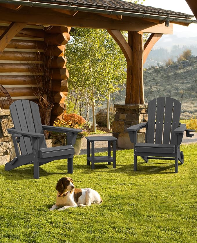 SERWALL Folding Adirondack Chair, Adirondack Outdoor Chair with Cup Holder - Photo 7