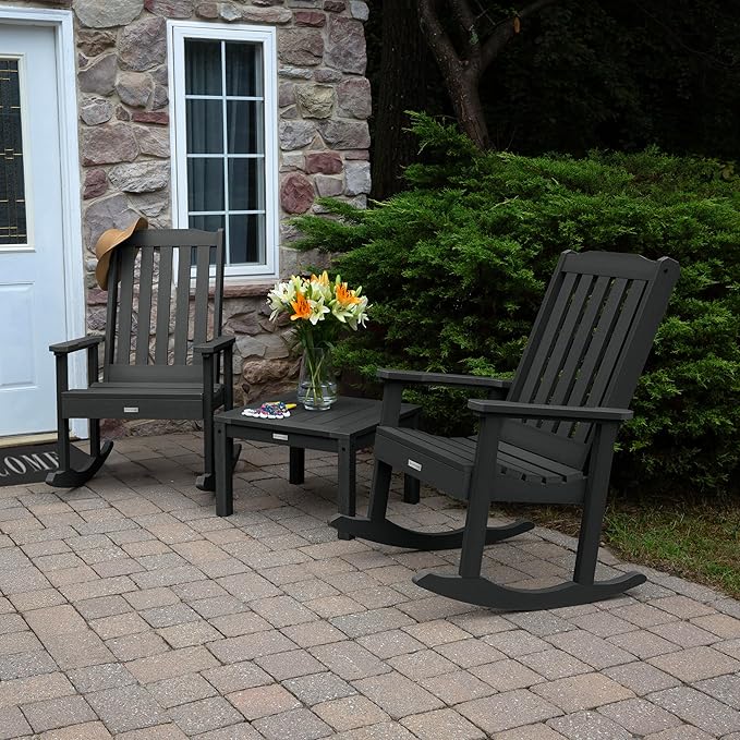 highwood AD-KITRKCH1-BKE Lehigh 2 Rocking Chairs with Adirondack Side Table, Black