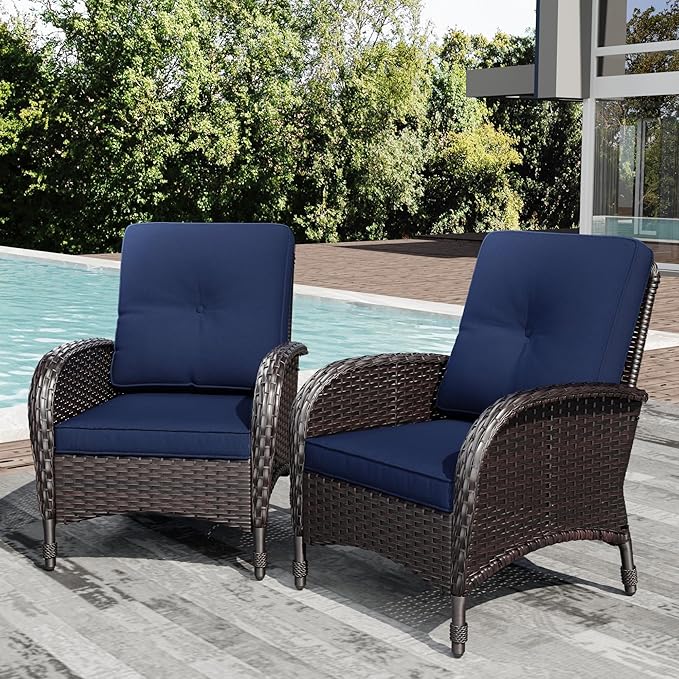 Joyside Wicker Patio Chairs Set of 2, Rattan Outdoor Furniture with Thickened Cushions, High Back, Deep Seating - Photo 1
