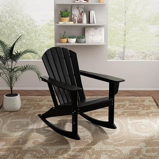 WO WESTIN OUTDOOR HDPE Altura Outdoor Rocking Poly Adirondack Chair, Black