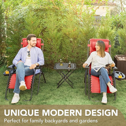Devoko Patio Zero Gravity Chair Outdoor Folding Adjustable Reclining Chairs Pool Side Using Lawn Lounge Chair with Pillow Set of 2 (Red)