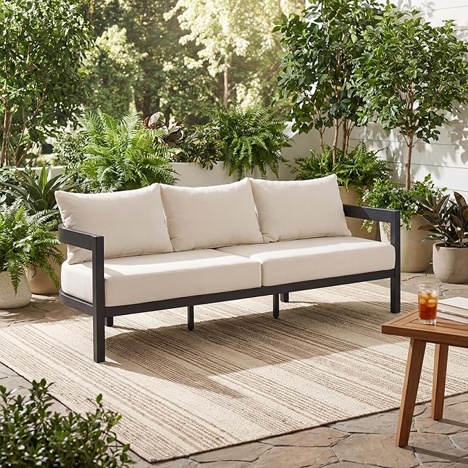 Merax 75.8" Modern Curved Outdoor Aluminum 3-Seater Sofa - Photo 1