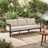 Merax 75.8" Modern Curved Outdoor Aluminum 3-Seater Sofa - Photo 1