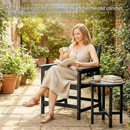 Outsunny All-Weather Patio Chairs Set of 2, HDPE Patio Dining Chair Set, Heavy Duty Wood-Like Outdoor Furniture for Garden, Backyard, Deck, Porch, Lawn, Black