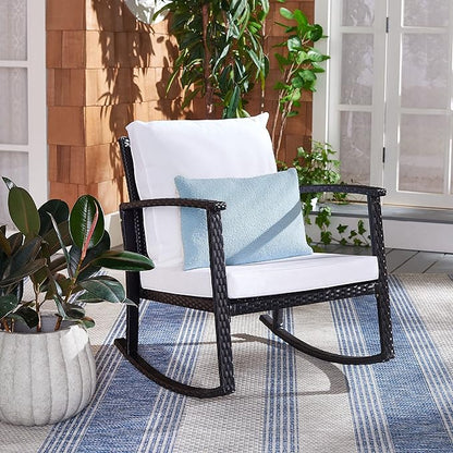 SAFAVIEH Outdoor Collection Daire Black/White Cushion Rocking Chair PAT7721A