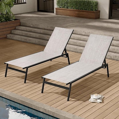 Crestlive Products Stackable Chaise Lounge Chair Outdoor Set of 2, Adjustable 5 Positions Pool Tanning Recliner,Outdoor Lounge Furniture Perfect for Patio, Beach, Yard, Pool