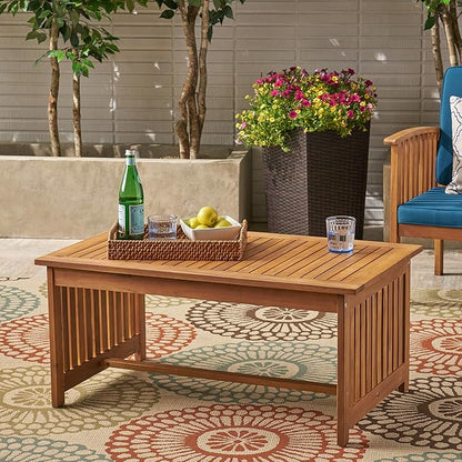 Merax Outdoor Acacia Wood Coffee Table, All-Weather Patio Tables for Outside, Backyard, Porch, Garden, Balcony, Poolside, Brown + Antique Bronze