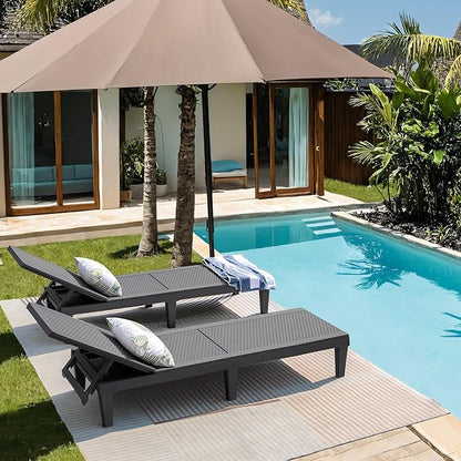 JUMMICO Patio Chaise Lounge Chair Set of 2 Outdoor PE Waterproof Adjustable Easy Assembly Lounge Chairs for Outside Pool Garden Deck Beach (Grey, Set of 2)