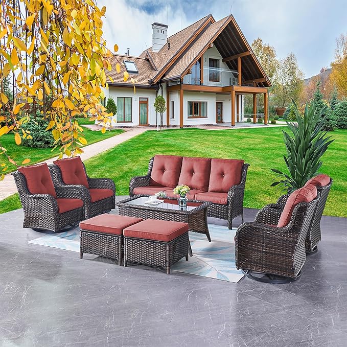 Patio Furniture Swivel Chairs Set - 8 Piece Wicker Rattan Outdoor Sectional Conversation Sets with 4 Swivel Rocking - Photo 8