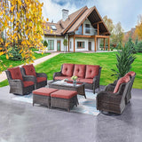 Patio Furniture Swivel Chairs Set - 8 Piece Wicker Rattan Outdoor Sectional Conversation Sets with 4 Swivel Rocking - Photo 8