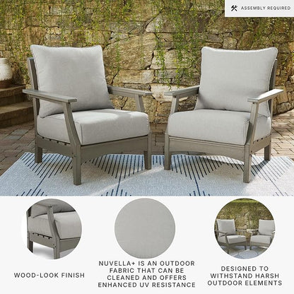 Signature Design by Ashley Outdoor Visola Lounge Chair, 2 Count, Foam Cushion, Nuvella Weather Resistant Fabric, HDPE Material, 30" W x 32.5" D x 37" H, Gray