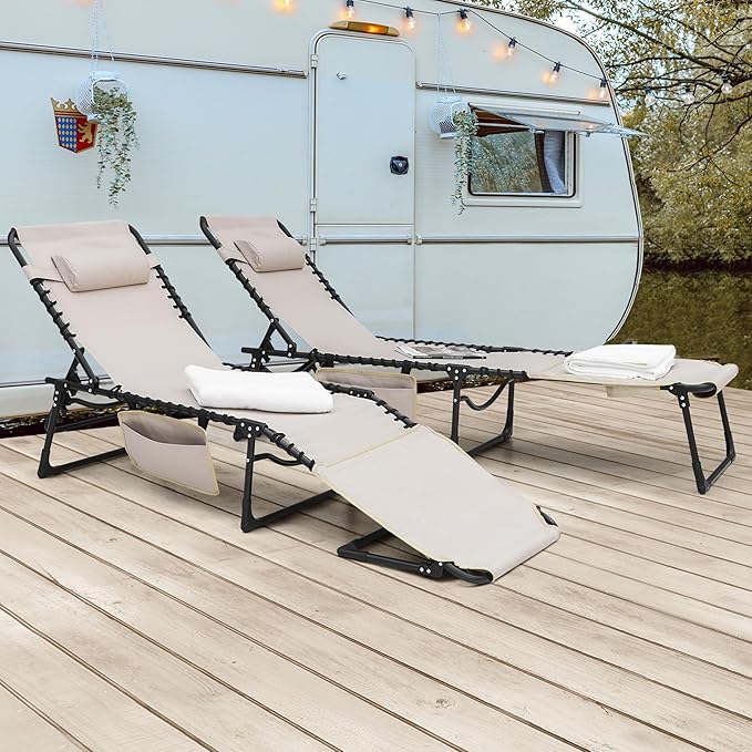 NUU GARDEN Folding Oxford Chaise Lounge Chair - Photo 2