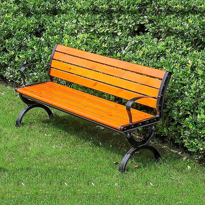 Outdoor Benches Cast Aluminum Preservative Wood 67IN(170CM) Patio Garden Bench Perfect for Backyard, Lawn, Porch, Path - Photo 1