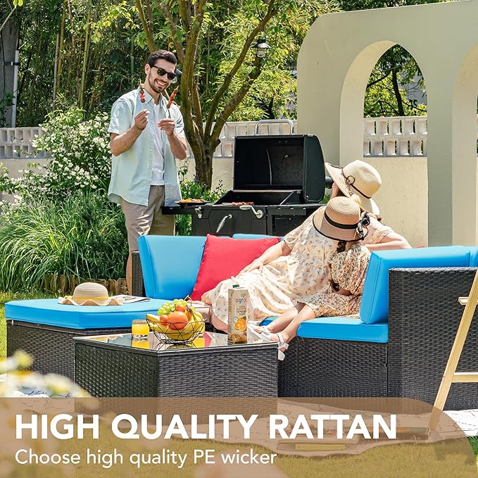 Devoko 5 Pieces Patio Furniture Sets All Weather Outdoor Sectional Patio Sofa Manual Weaving Wicker Rattan Patio - Photo 5