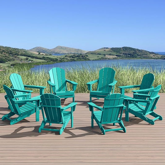 WestinTrends Malibu Malibu Outdoor Folding Poly Adirondack Chair (Set of 8), Turquoise