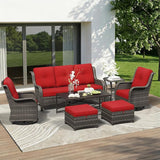 7 Piece Outdoor Wicker Patio Furniture Set, Outdoor Swivel Rocker Patio Chairs Set with Thickened Olefin Cushions - Photo 1