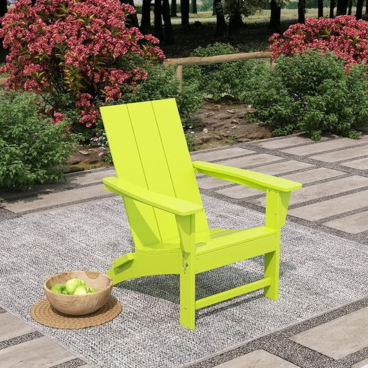 WO Home Furniture HDPE Adirondack Chair Folding Poly Lumber All Weather UV/Fade Resistant Heavy Duty for Patio, Backyard, Balcony, Garden, Lawn (Lime)…