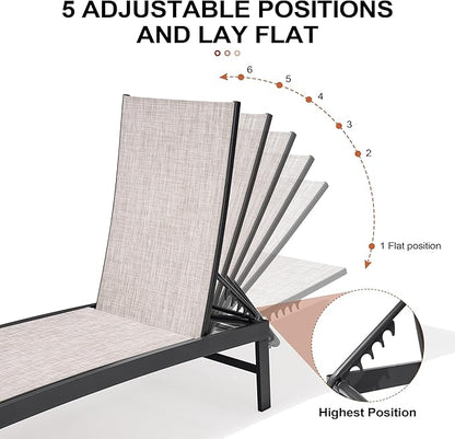 Crestlive Products Chaise Lounge Chair Outdoor, Adjustable 5 Positions Pool Tanning Recliner, Outdoor Lounge Furniture Perfect for Patio, Beach, Yard, Pool