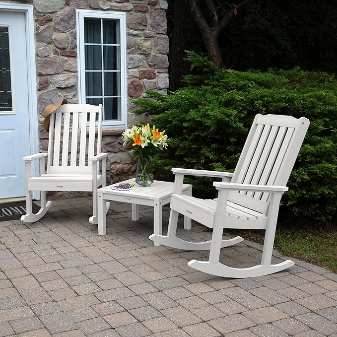 highwood AD-KITRKCH1-WHE Lehigh 2 Rocking Chairs with Adirondack Side Table, White