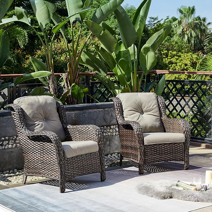 Rilyson Outdoor Wicker Patio Chairs Set of 2: Rattan Dining and Porch Chairs with High Back and Deep Seating - Photo 2
