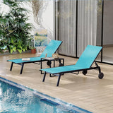 GarveeLife 3Pcs Patio Chaise Lounge Chairs with Side Table, Adjustable Backrest Poolside Lounger Chairs with Wheels - Photo 8
