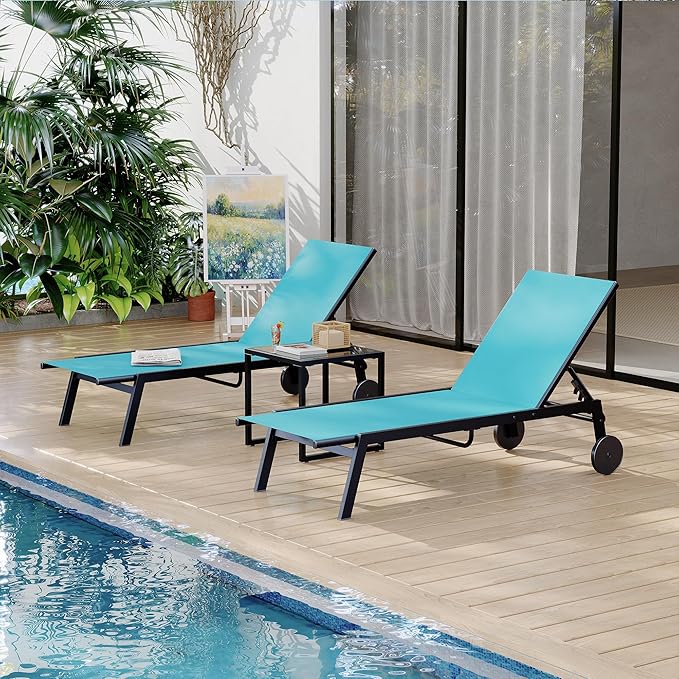 Outdoor Chaise Lounge Set, 3 Piece Patio Chaise Lounge Chairs with Side Table - Photo 5
