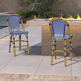 PURPLE LEAF French Counter Height Bar Stool Set of 4 25" Bamboo Print Finish Patio Bar Chairs with Back Rattan Bar - Photo 3