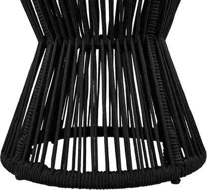 Christopher Knight Home Nara 25.8" Acacia Wood Outdoor Side Table, Hourglass Shaped with Metal Frame+Woven Rope, Outdoor Coffee Table, Garden Plant Stand Indoor, No Assembly Needed, Black+Teak