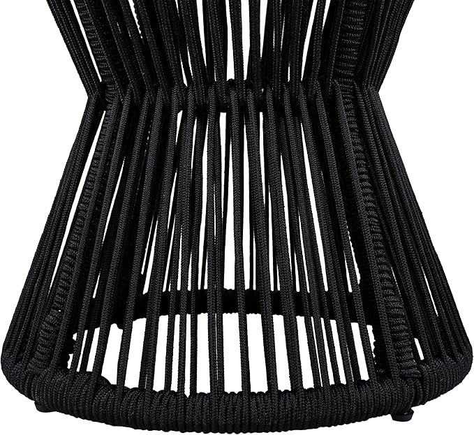 Merax Bohemian Round Outdoor Side Table with Acacia Wood Top and Black Handwoven Rope Base - Photo 8